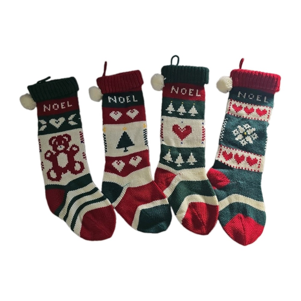 Christmas Knitted Stockings 20" Noel Tree Decor Holiday Set of 4